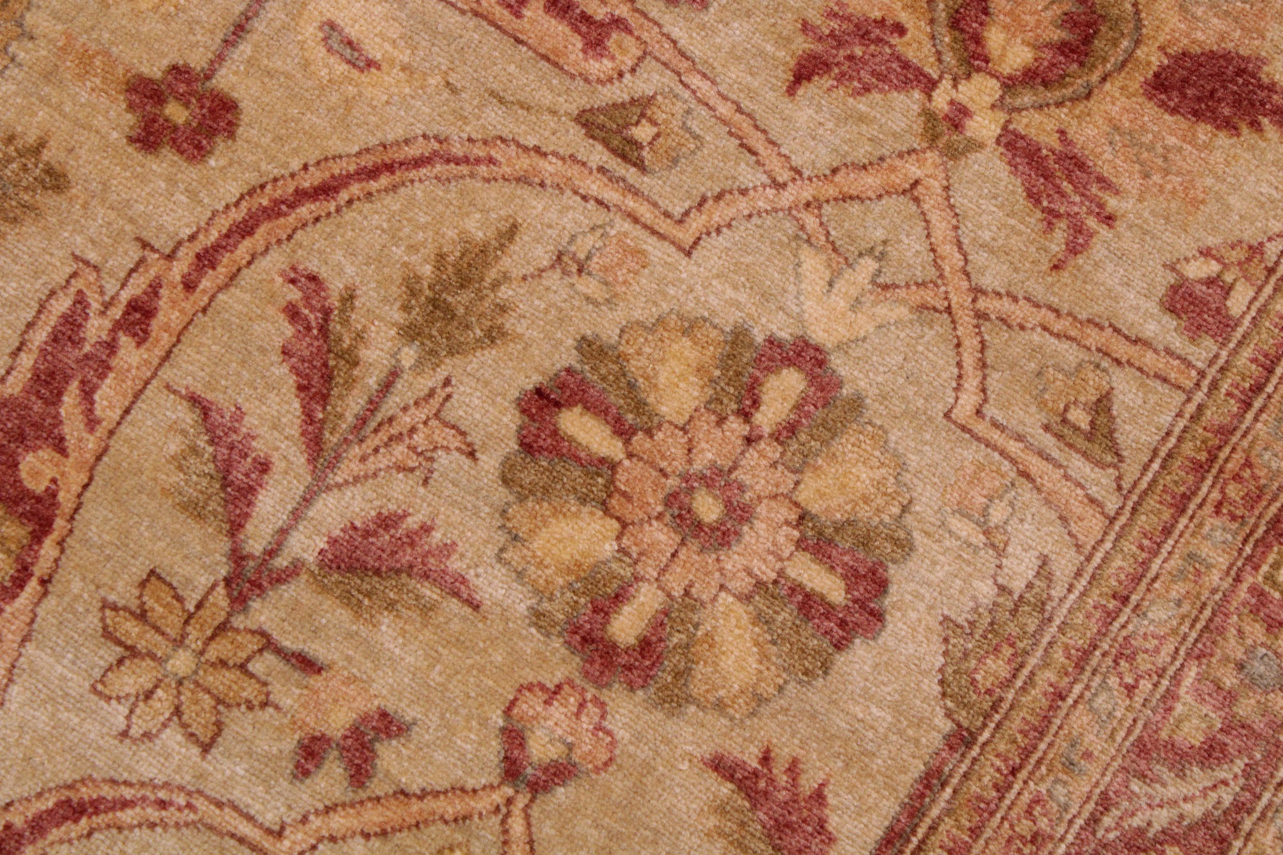 handmade Traditional Lahore Tan Gold Hand Knotted RECTANGLE 100% WOOL area rug 9' x 12'