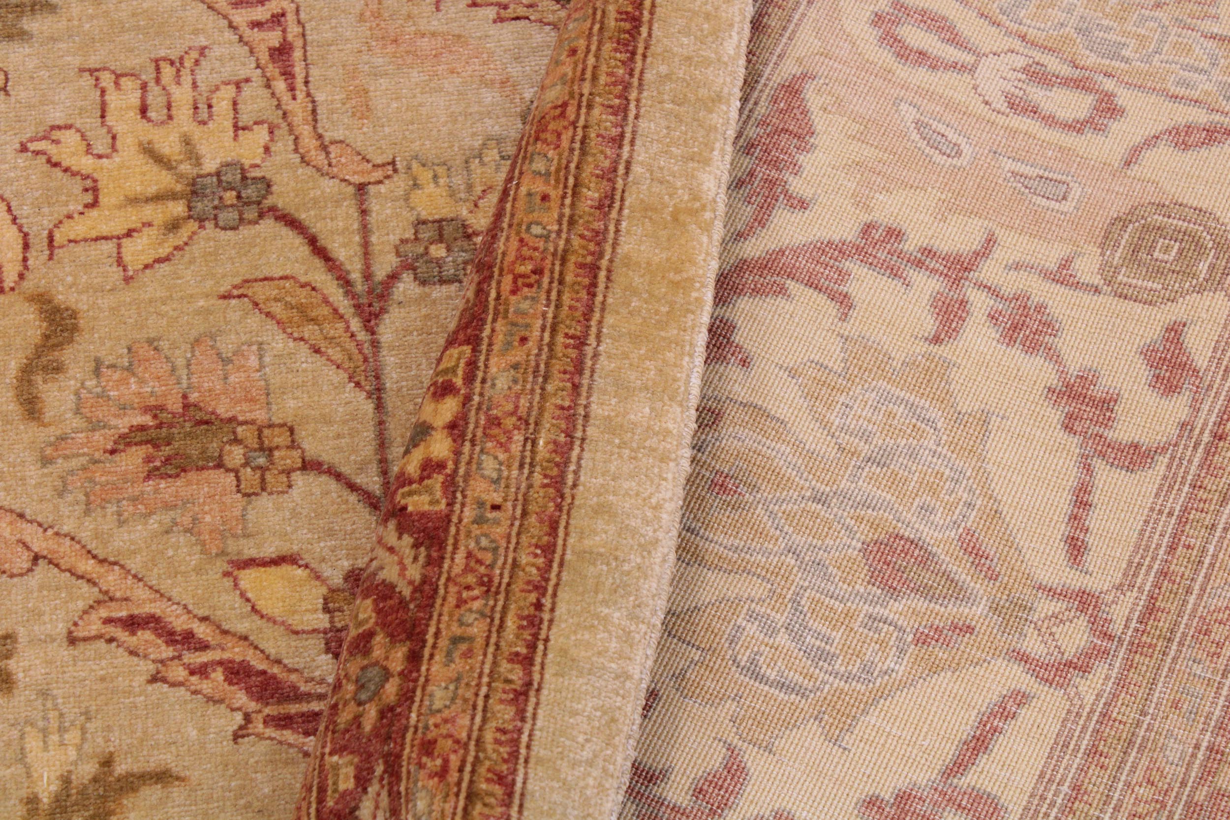 handmade Traditional Lahore Tan Gold Hand Knotted RECTANGLE 100% WOOL area rug 9' x 12'