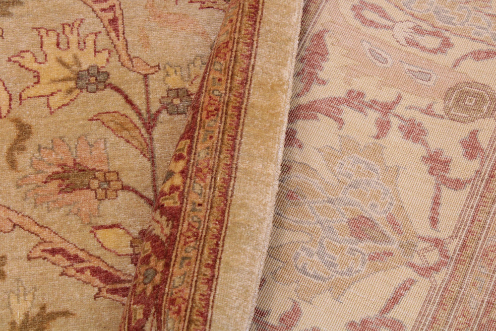 handmade Traditional Lahore Tan Gold Hand Knotted RECTANGLE 100% WOOL area rug 9' x 12'