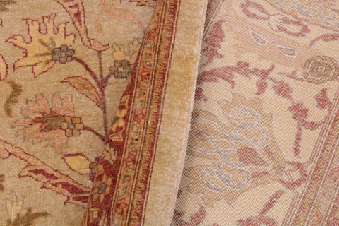 handmade Traditional Lahore Tan Gold Hand Knotted RECTANGLE 100% WOOL area rug 9' x 12'
