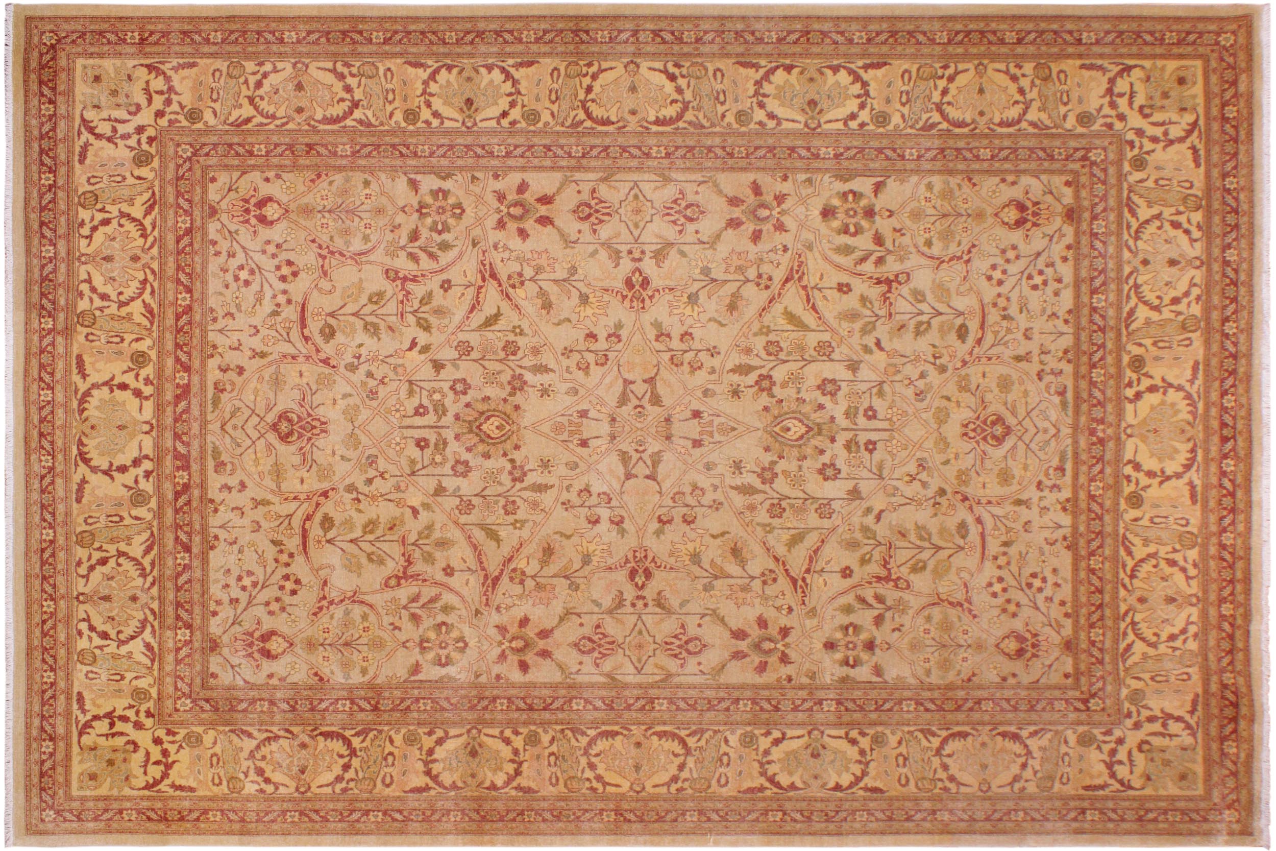 handmade Traditional Lahore Tan Gold Hand Knotted RECTANGLE 100% WOOL area rug 9' x 12'