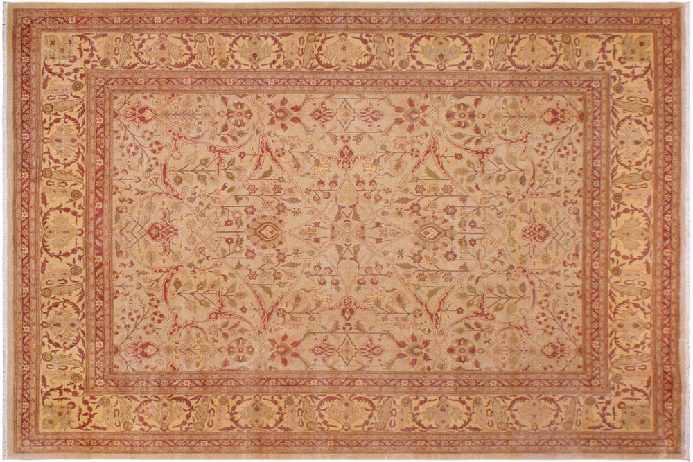 handmade Traditional Lahore Tan Gold Hand Knotted RECTANGLE 100% WOOL area rug 9' x 12'