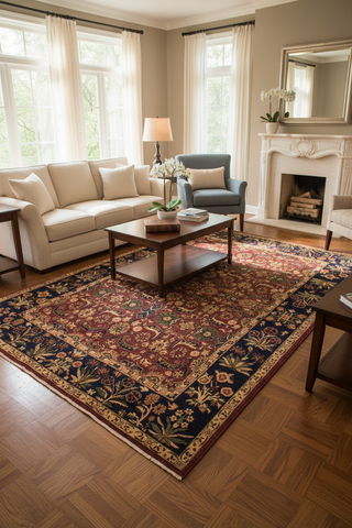 handmade Traditional Lahore Aubergine Blue Hand Knotted RECTANGLE 100% WOOL area rug 9' x 12'