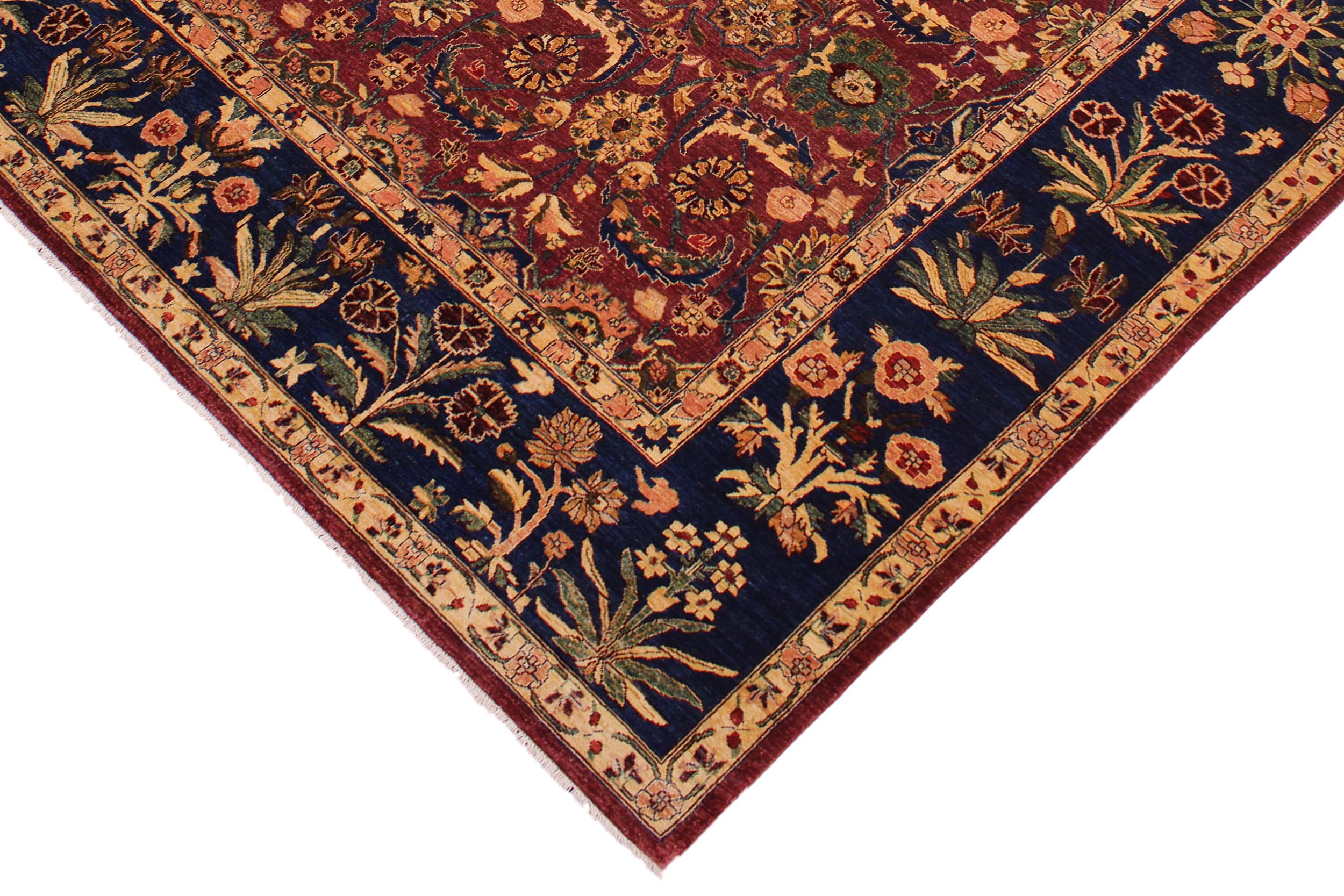 handmade Traditional Lahore Aubergine Blue Hand Knotted RECTANGLE 100% WOOL area rug 9' x 12'