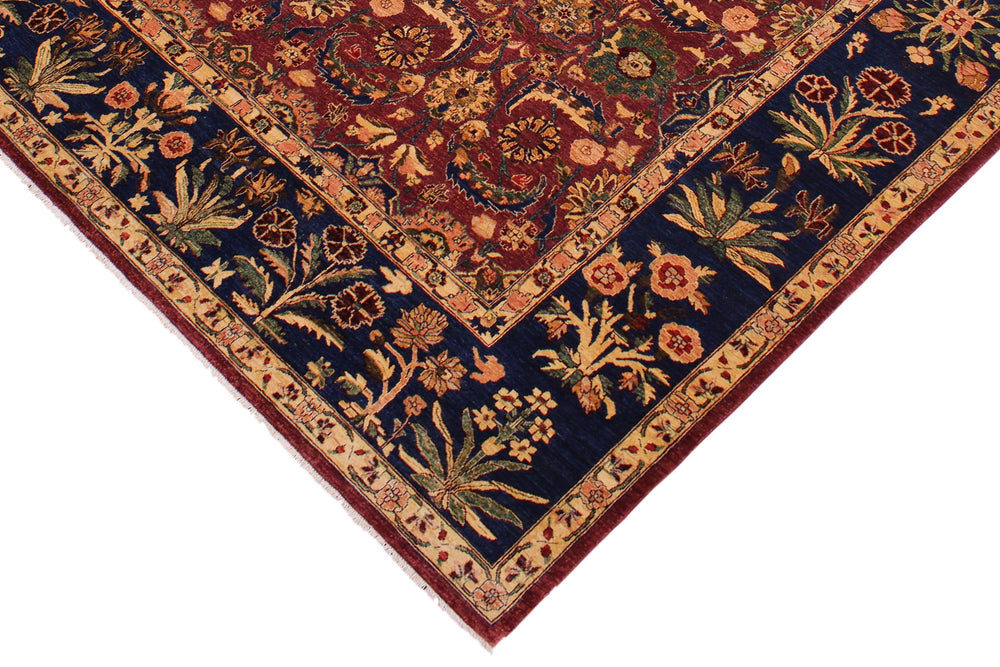 handmade Traditional Lahore Aubergine Blue Hand Knotted RECTANGLE 100% WOOL area rug 9' x 12'