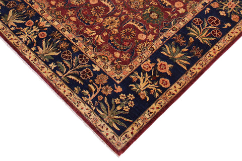 handmade Traditional Lahore Aubergine Blue Hand Knotted RECTANGLE 100% WOOL area rug 9' x 12'