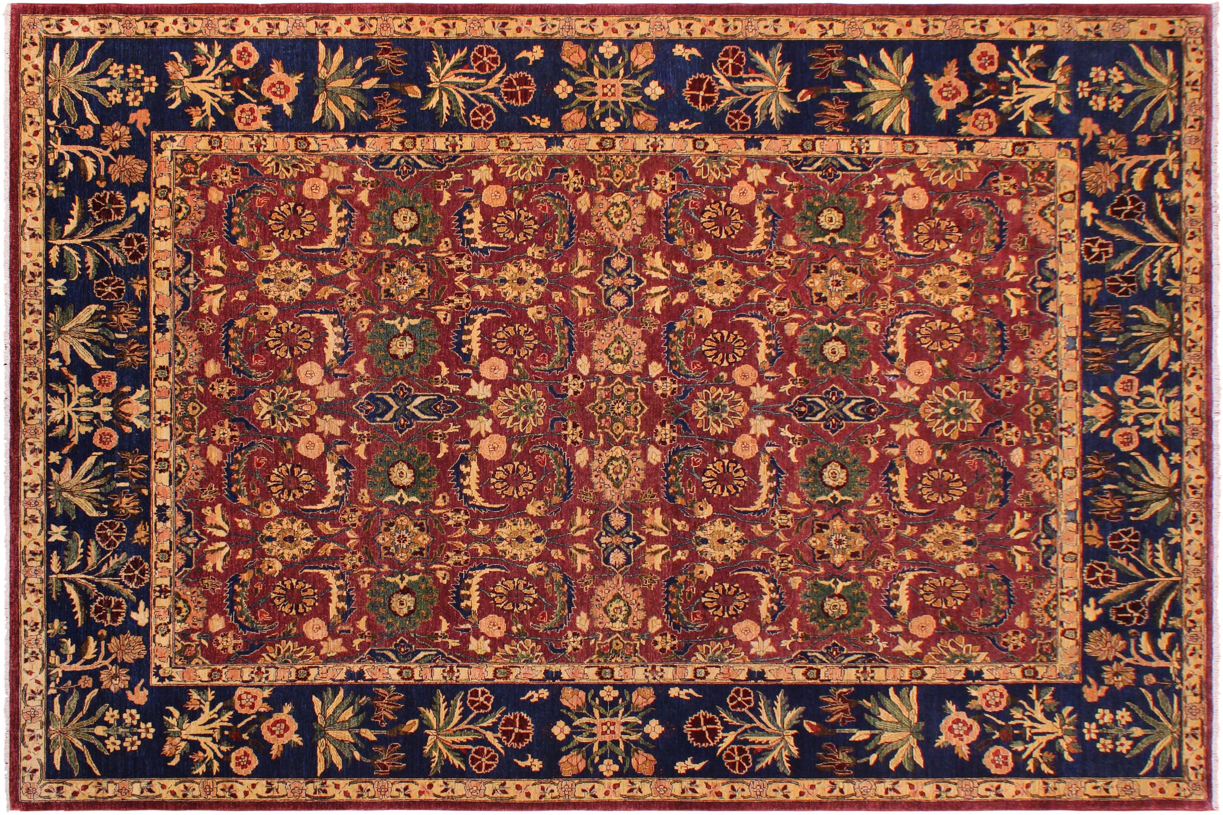 handmade Traditional Lahore Aubergine Blue Hand Knotted RECTANGLE 100% WOOL area rug 9' x 12'