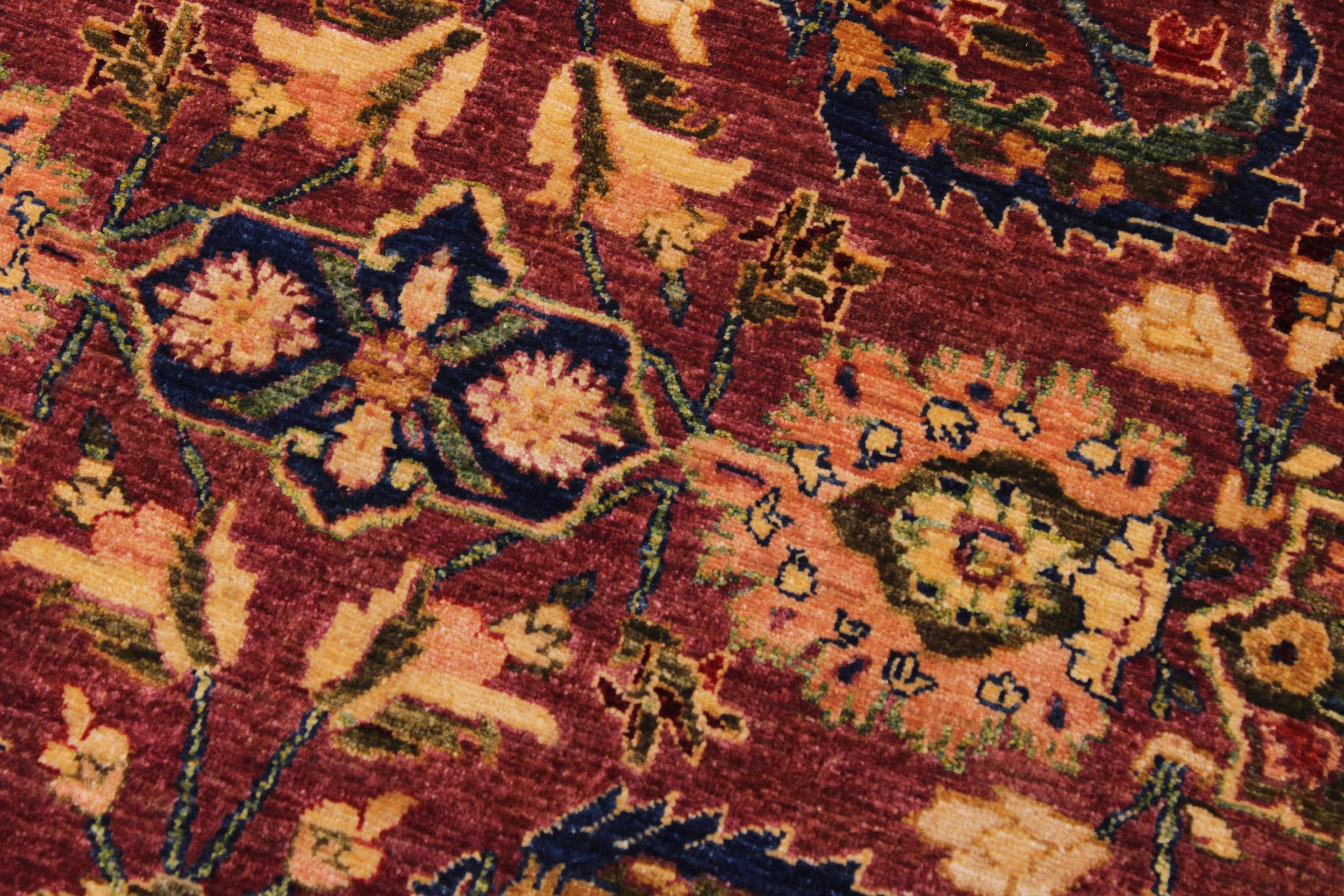 handmade Traditional Lahore Aubergine Blue Hand Knotted RECTANGLE 100% WOOL area rug 9' x 12'