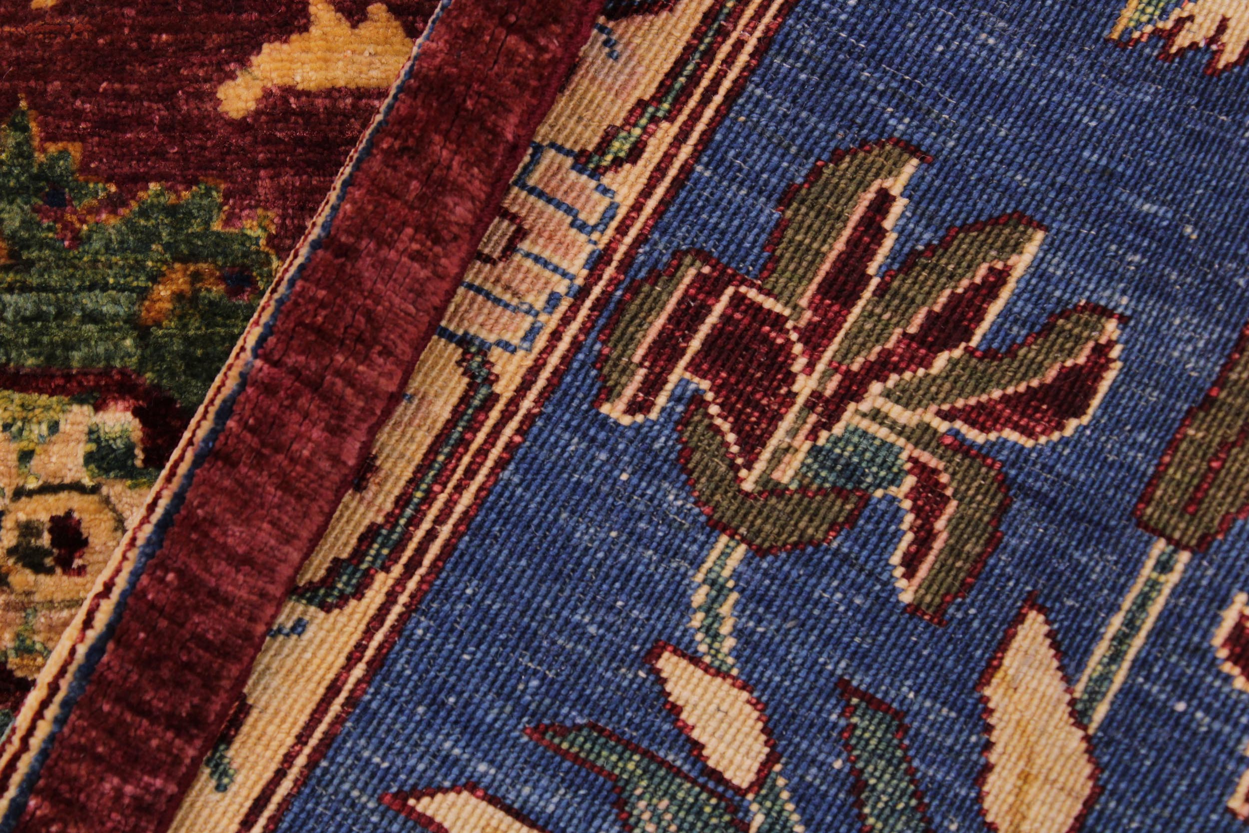 handmade Traditional Lahore Aubergine Blue Hand Knotted RECTANGLE 100% WOOL area rug 9' x 12'