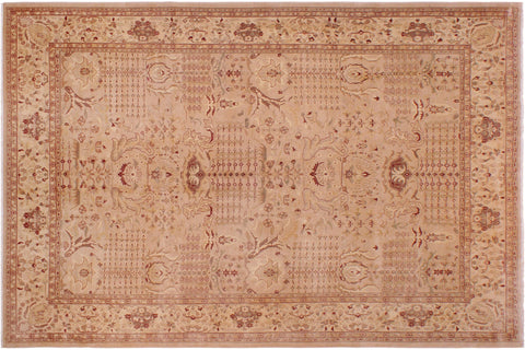 handmade Traditional Lahore Tan Red Hand Knotted RECTANGLE 100% WOOL area rug 9' x 12'