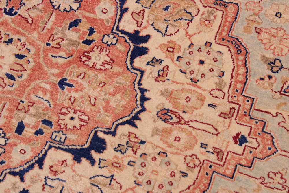handmade Traditional Lahore Lt. Blue Ivory Hand Knotted RECTANGLE 100% WOOL area rug 9' x 12'