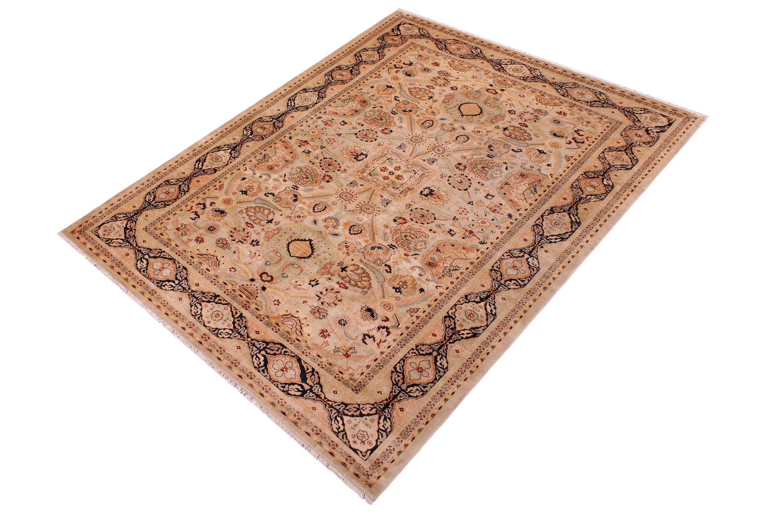 handmade Traditional Lahore Lt. Gray Black Hand Knotted RECTANGLE 100% WOOL area rug 9' x 12'