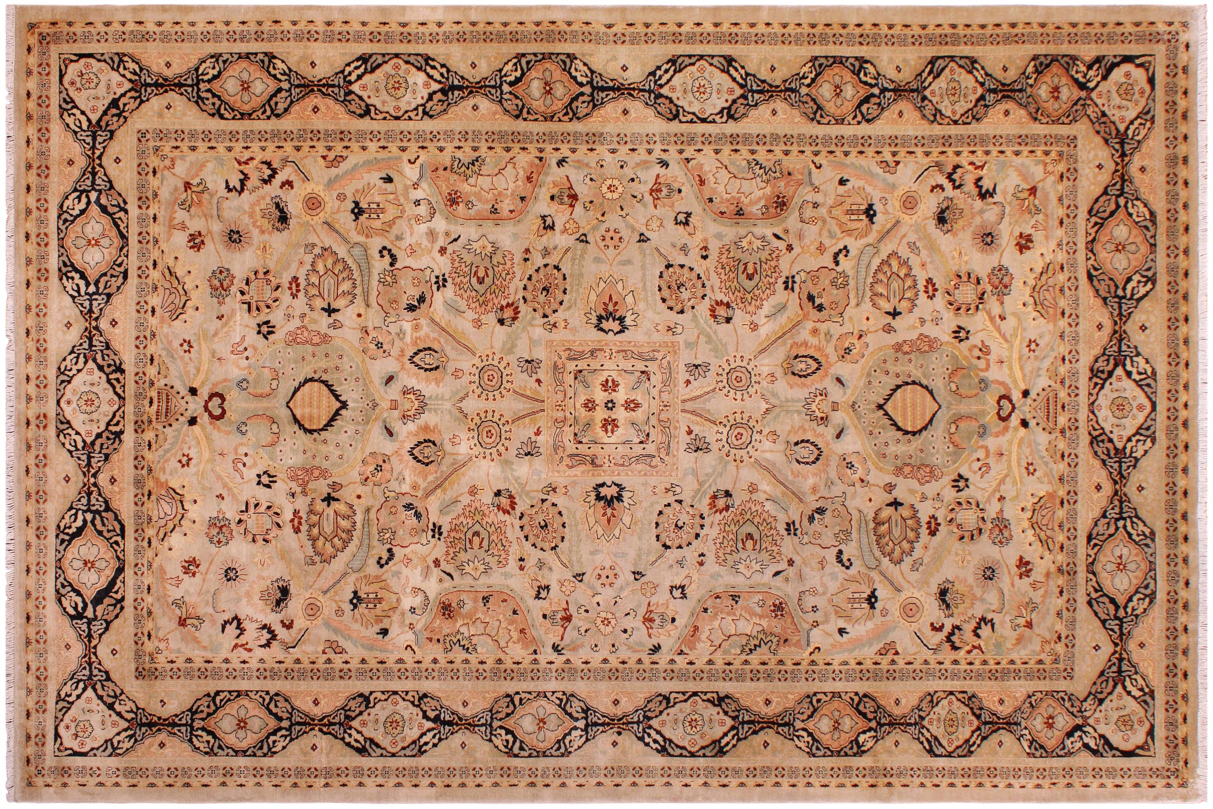 handmade Traditional Lahore Lt. Gray Black Hand Knotted RECTANGLE 100% WOOL area rug 9' x 12'