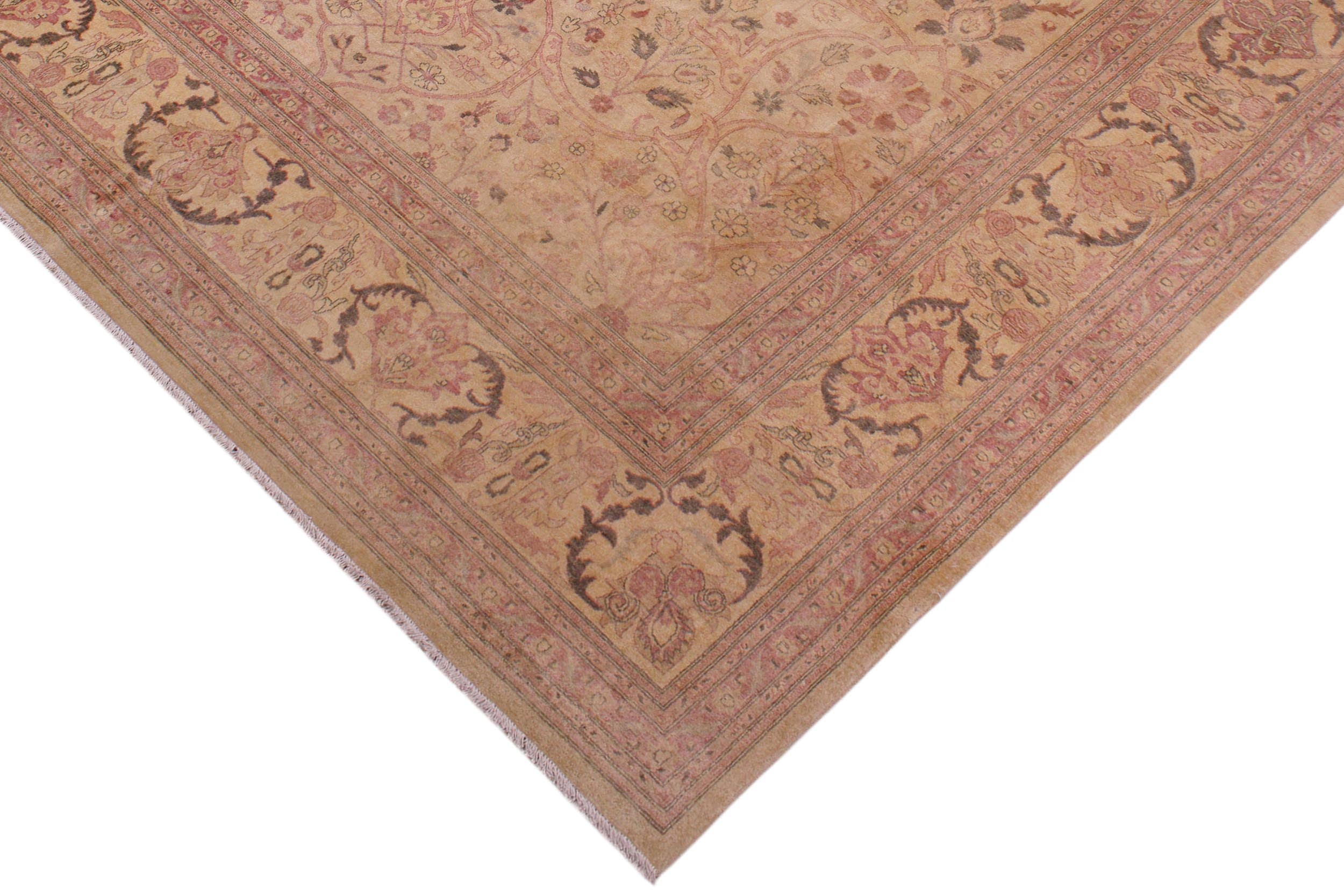handmade Traditional Lahore Lt. Tan Lt. Gold Hand Knotted RECTANGLE 100% WOOL area rug 9' x 12'
