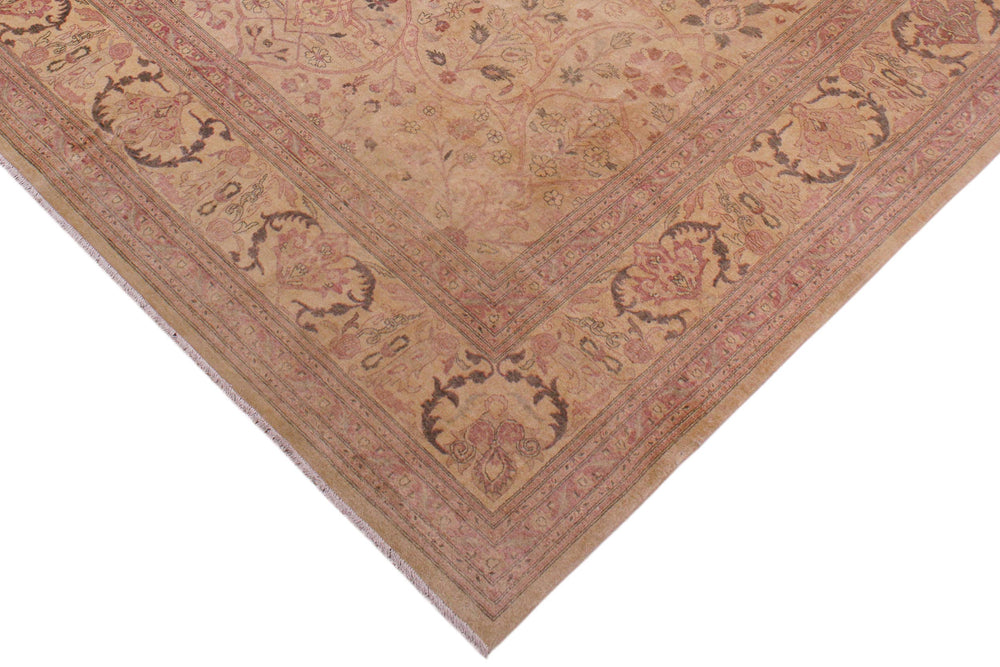 handmade Traditional Lahore Lt. Tan Lt. Gold Hand Knotted RECTANGLE 100% WOOL area rug 9' x 12'