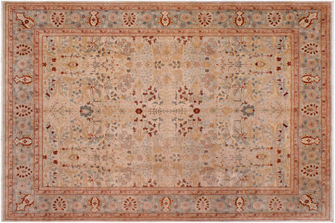 handmade Traditional Lahore Beige Lt. Blue Hand Knotted RECTANGLE 100% WOOL area rug 9' x 12'