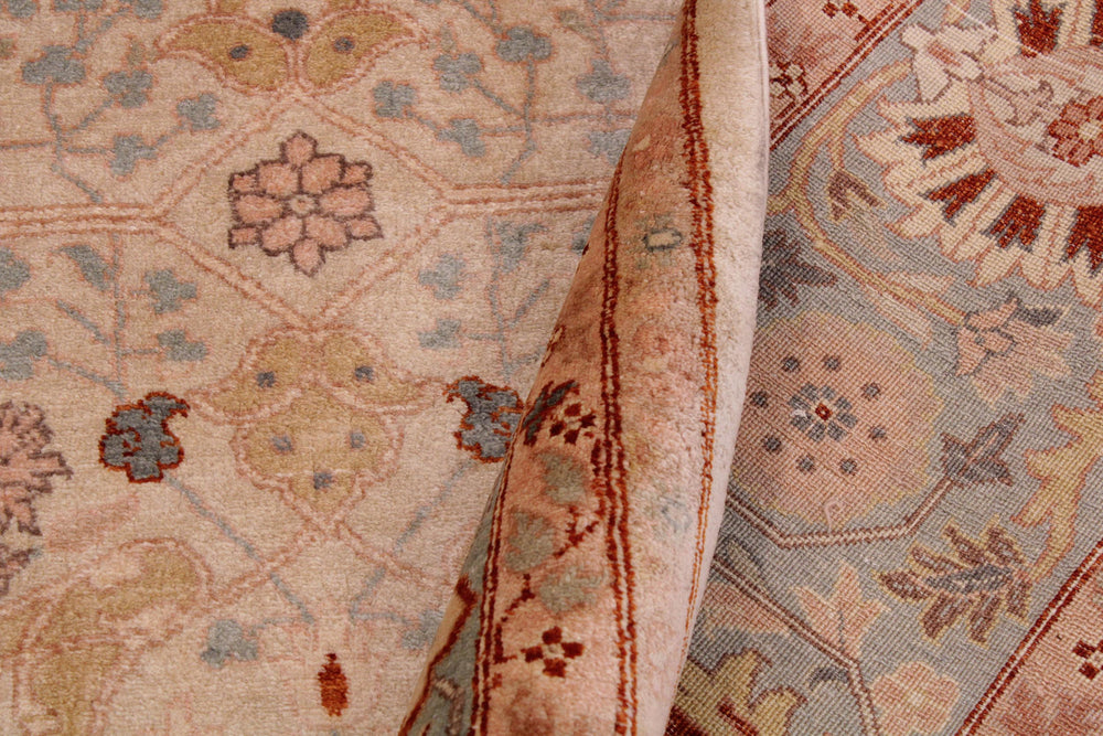 handmade Traditional Lahore Beige Lt. Blue Hand Knotted RECTANGLE 100% WOOL area rug 9' x 12'