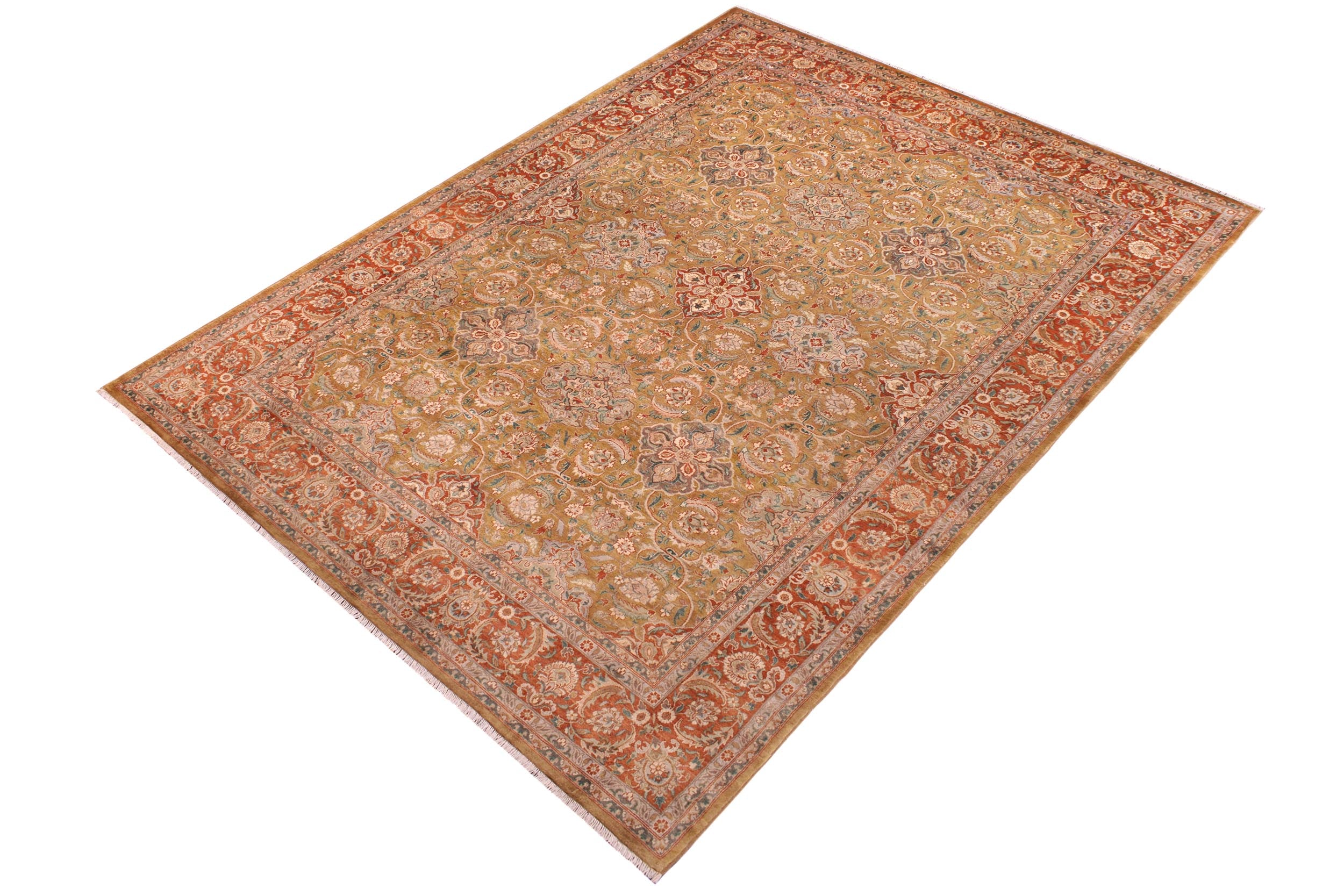 handmade Traditional  Gold Rust Hand Knotted RECTANGLE 100% WOOL area rug 9' x 12'
