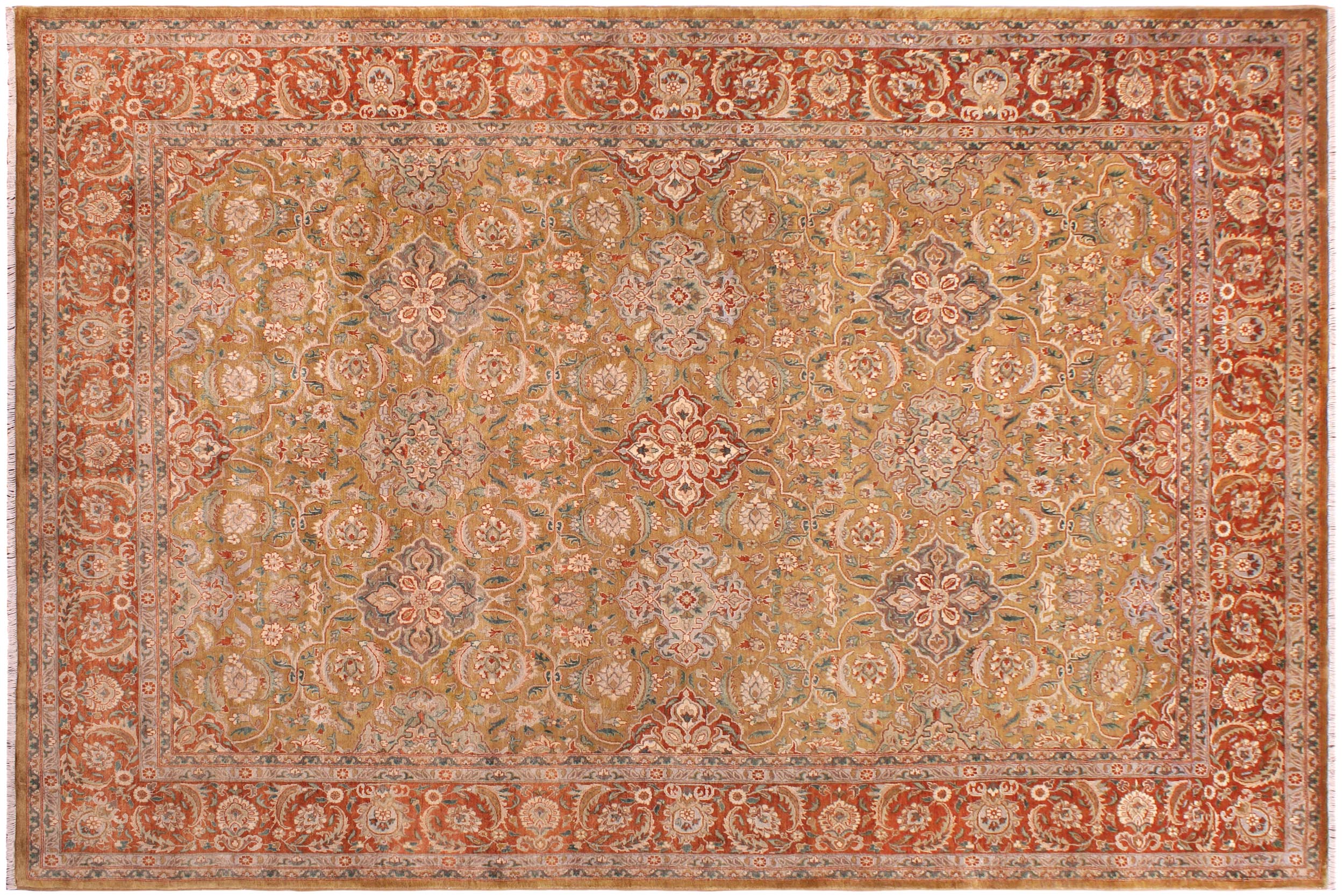 handmade Traditional  Gold Rust Hand Knotted RECTANGLE 100% WOOL area rug 9' x 12'