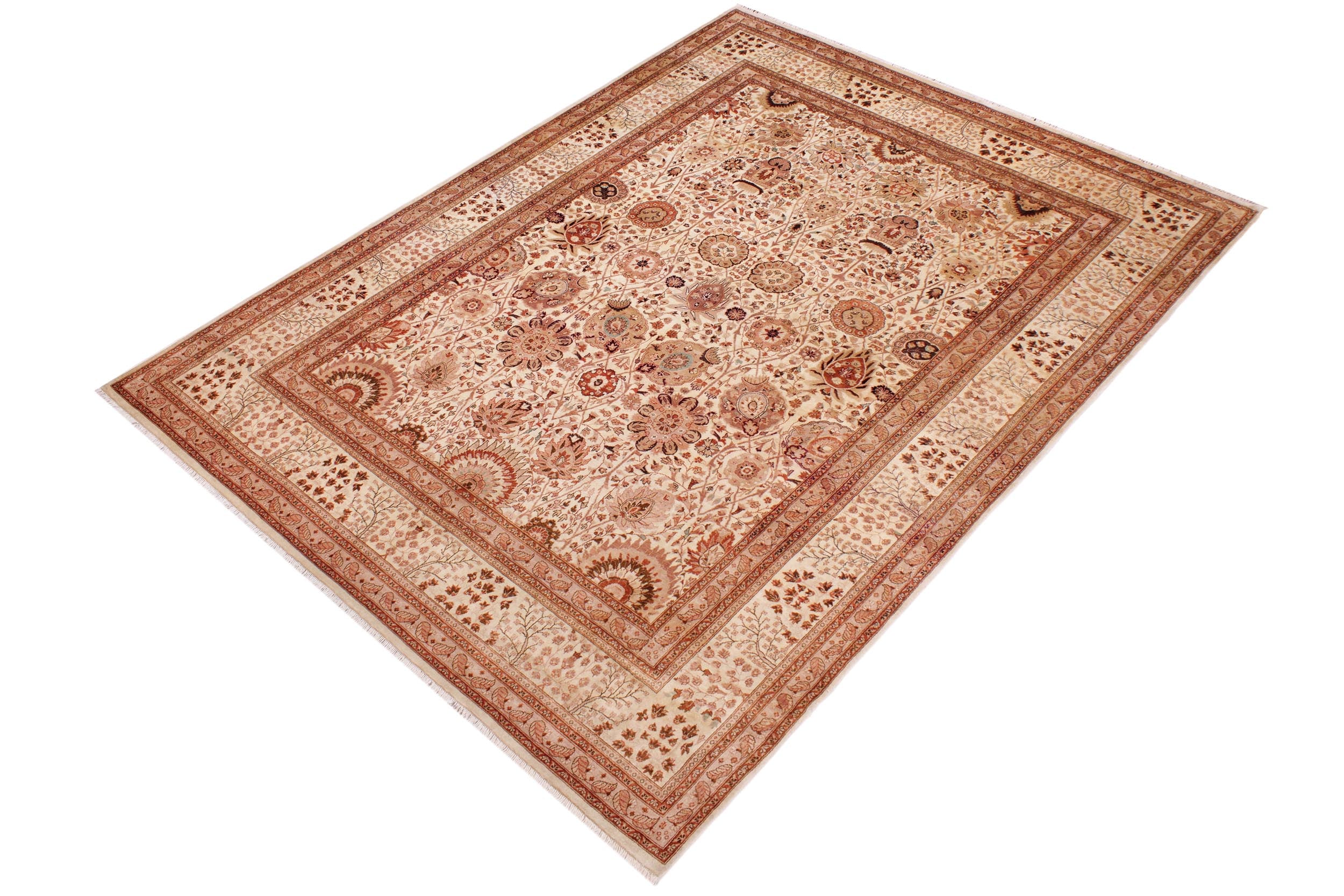 handmade Traditional  Beige Copper Hand Knotted RECTANGLE 100% WOOL area rug 9' x 12'
