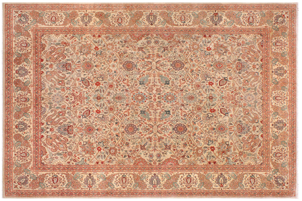 handmade Traditional Design Beige Tan Hand Knotted RECTANGLE 100% WOOL area rug 9' x 12'