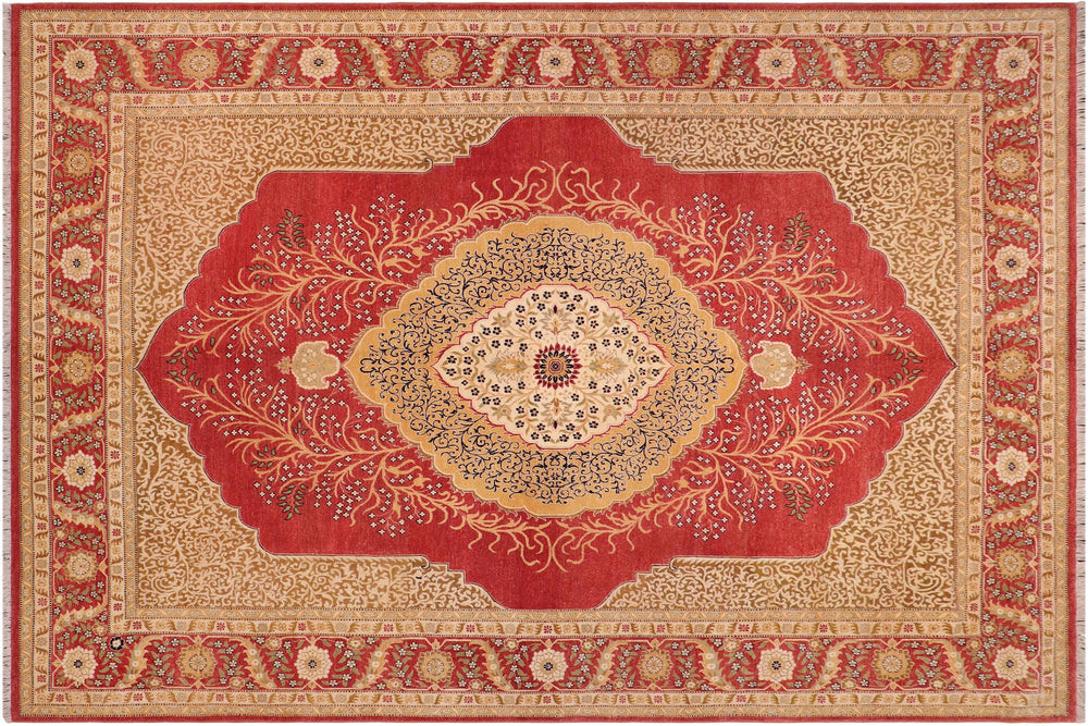 handmade Traditional Design Red Beige Hand Knotted RECTANGLE 100% WOOL area rug 9' x 12'
