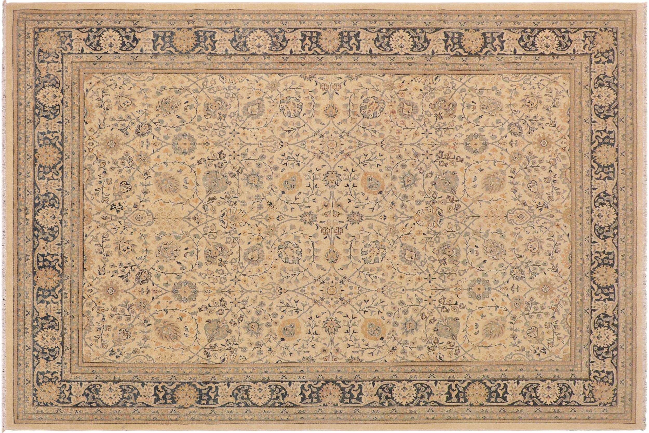 handmade Traditional Kafkaz Beige Blue Hand Knotted RECTANGLE 100% WOOL area rug 9x12