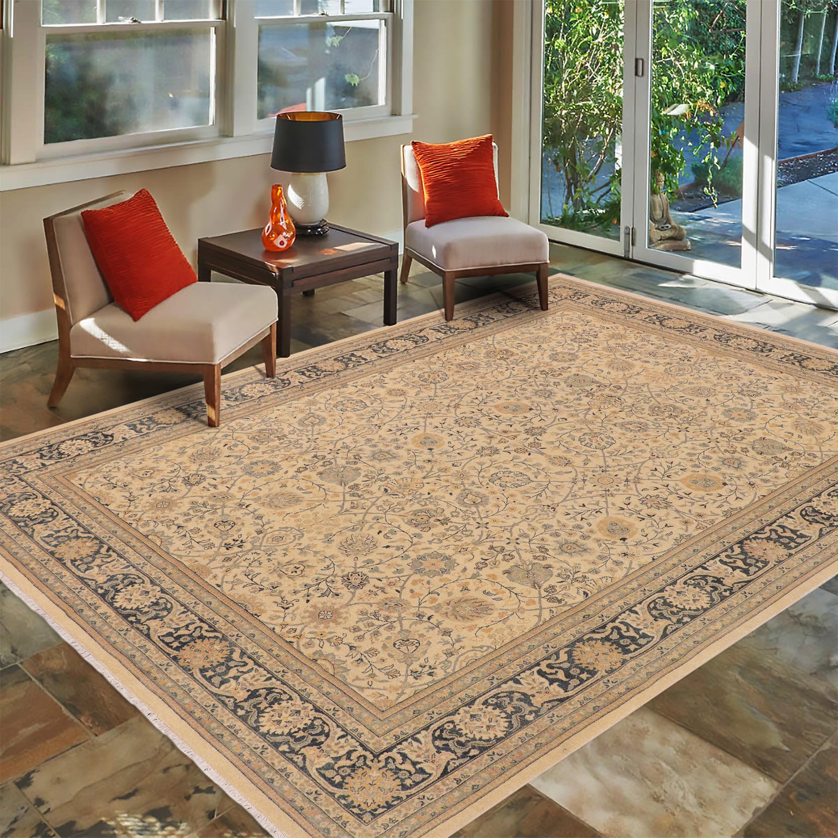 handmade Traditional Kafkaz Beige Blue Hand Knotted RECTANGLE 100% WOOL area rug 9x12