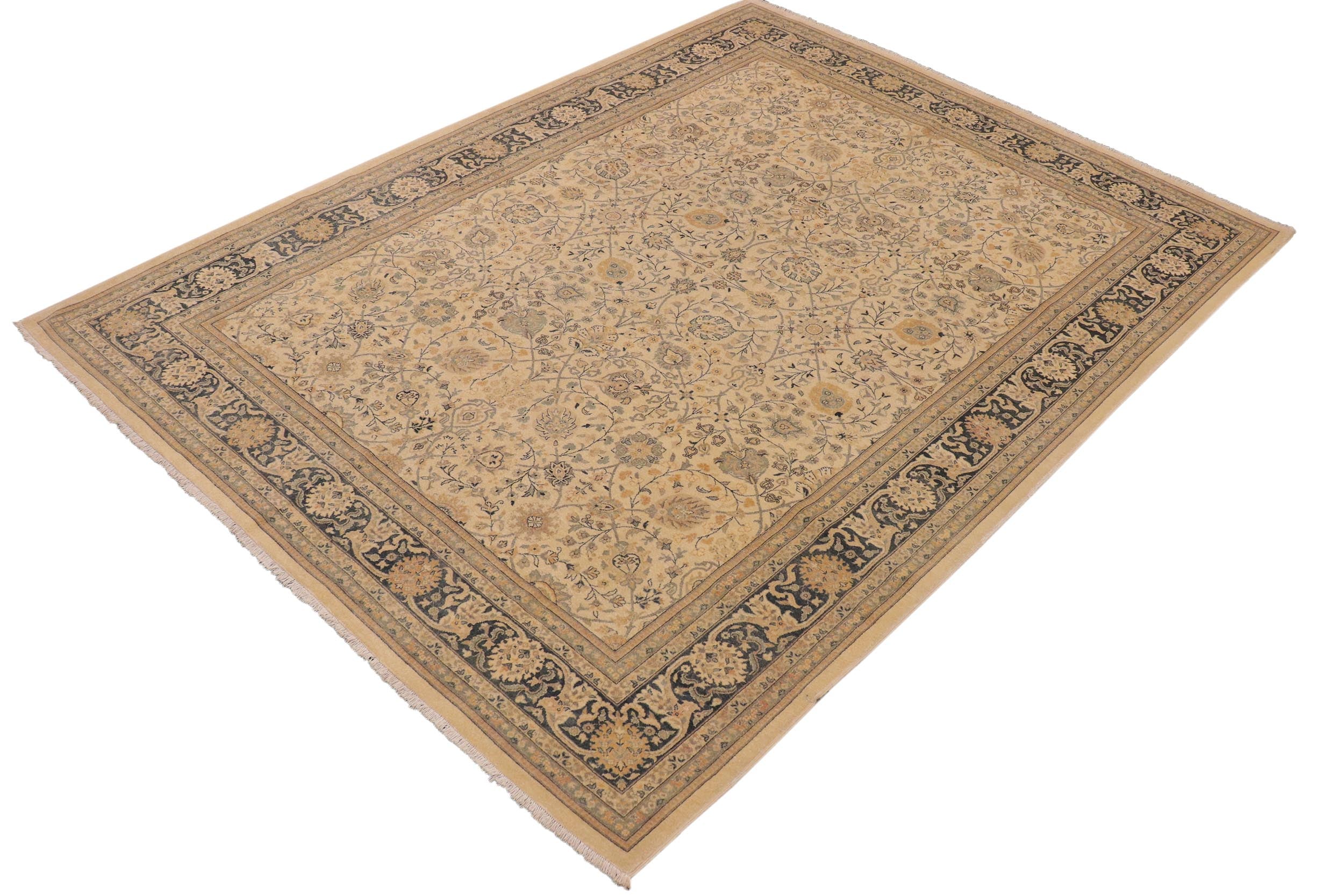 handmade Traditional Kafkaz Beige Blue Hand Knotted RECTANGLE 100% WOOL area rug 9x12