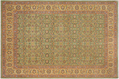 handmade Transitional  Green Lt. Gold Hand Knotted RECTANGLE 100% WOOL area rug 9' x 12'