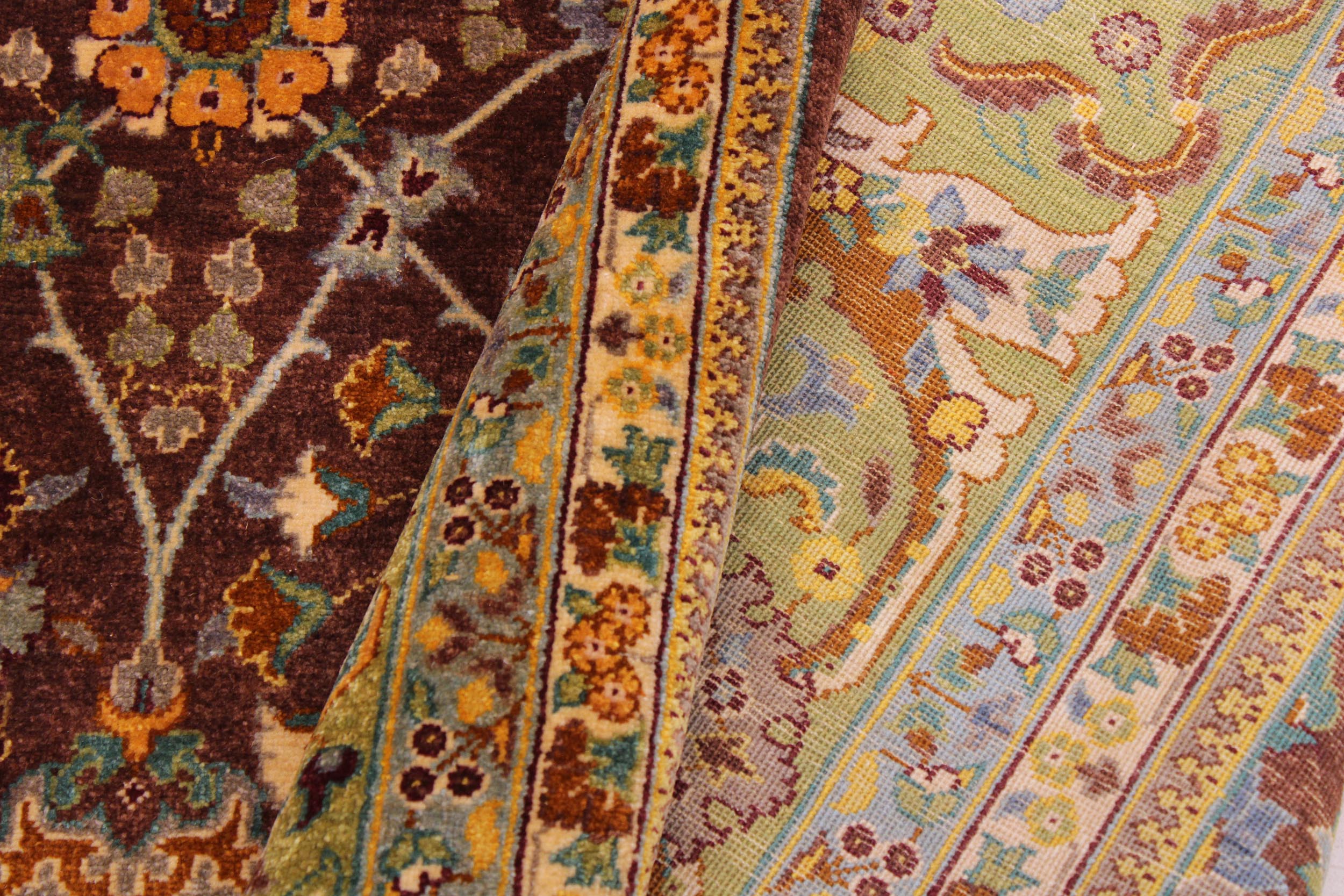 handmade Traditional Design Brown Lt. Green Hand Knotted RECTANGLE 100% WOOL area rug 9' x 12'