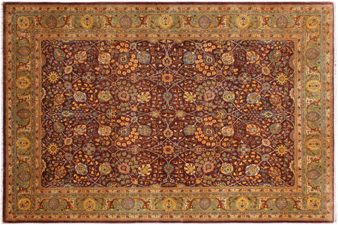 handmade Traditional Design Brown Lt. Green Hand Knotted RECTANGLE 100% WOOL area rug 9' x 12'