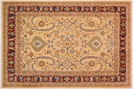 handmade Traditional Kafkaz Beige Wine Red Hand Knotted RECTANGLE 100% WOOL area rug 9x11