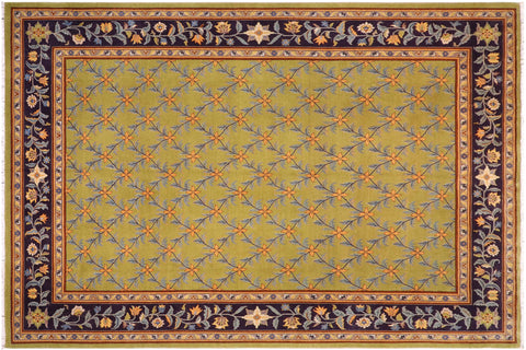 handmade Transitional Kafkaz Lime Green Blue Hand Knotted RECTANGLE 100% WOOL area rug 9' x 12'