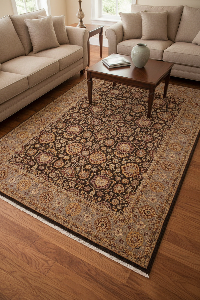 handmade Transitional Lahore Brown Lt. Gray Hand Knotted RECTANGLE 100% WOOL area rug 9' x 12'