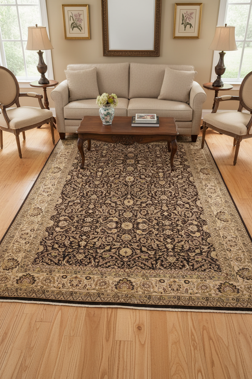 handmade Traditional Design Brown Tan Hand Knotted RECTANGLE 100% WOOL area rug 9' x 12'