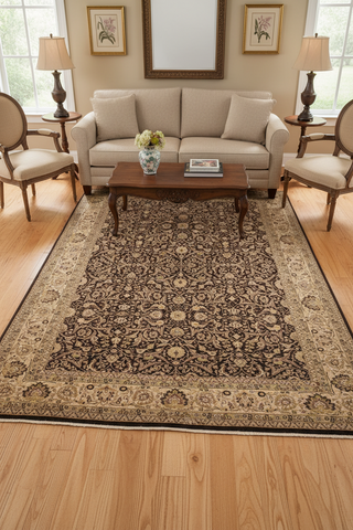 handmade Traditional Design Brown Tan Hand Knotted RECTANGLE 100% WOOL area rug 9' x 12'