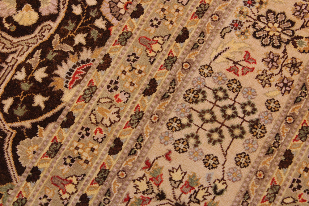 handmade Transitional Tabriz Brown Tan Hand Knotted RECTANGLE 100% WOOL area rug 9' x 12'