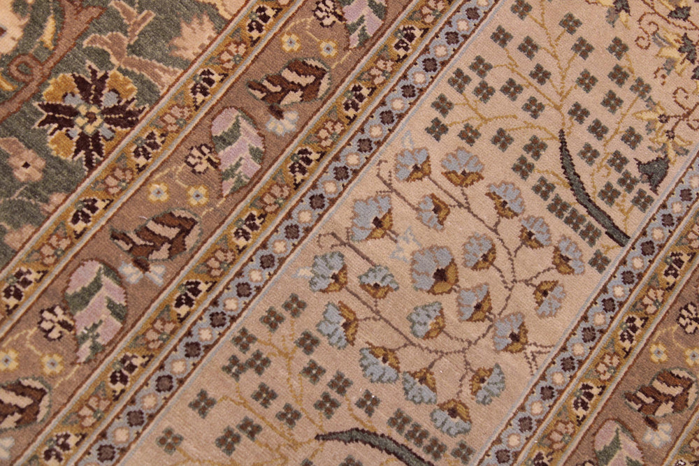 handmade Transitional Veg Dye Green Tan Hand Knotted RECTANGLE 100% WOOL area rug 9' x 12'
