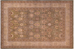 handmade Transitional Veg Dye Green Tan Hand Knotted RECTANGLE 100% WOOL area rug 9' x 12'