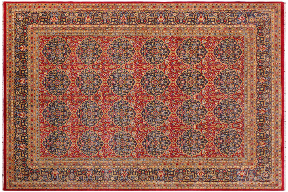 handmade Transitional Veg Dye Red Blue Hand Knotted RECTANGLE 100% WOOL area rug 9' x 12'