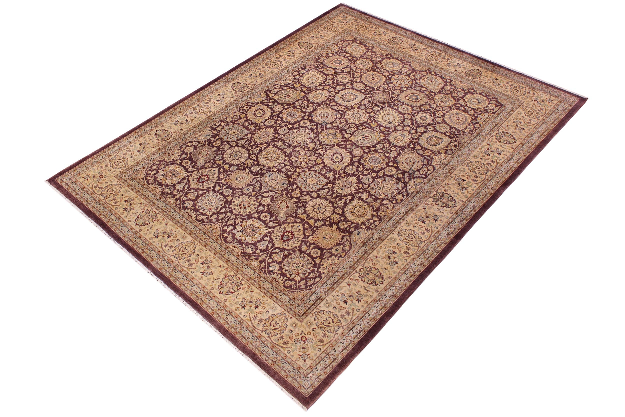 handmade Transitional Design Aubergine Tan Hand Knotted RECTANGLE 100% WOOL area rug 9' x 12'