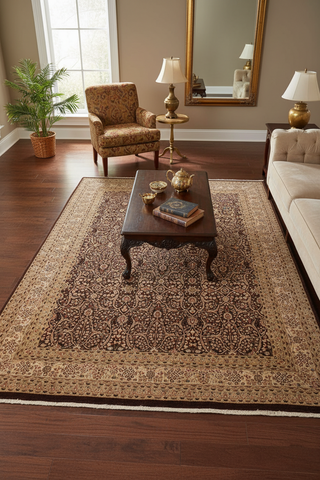 handmade Transitional Tabriz Brown Tan Hand Knotted RECTANGLE 100% WOOL area rug 9' x 12'