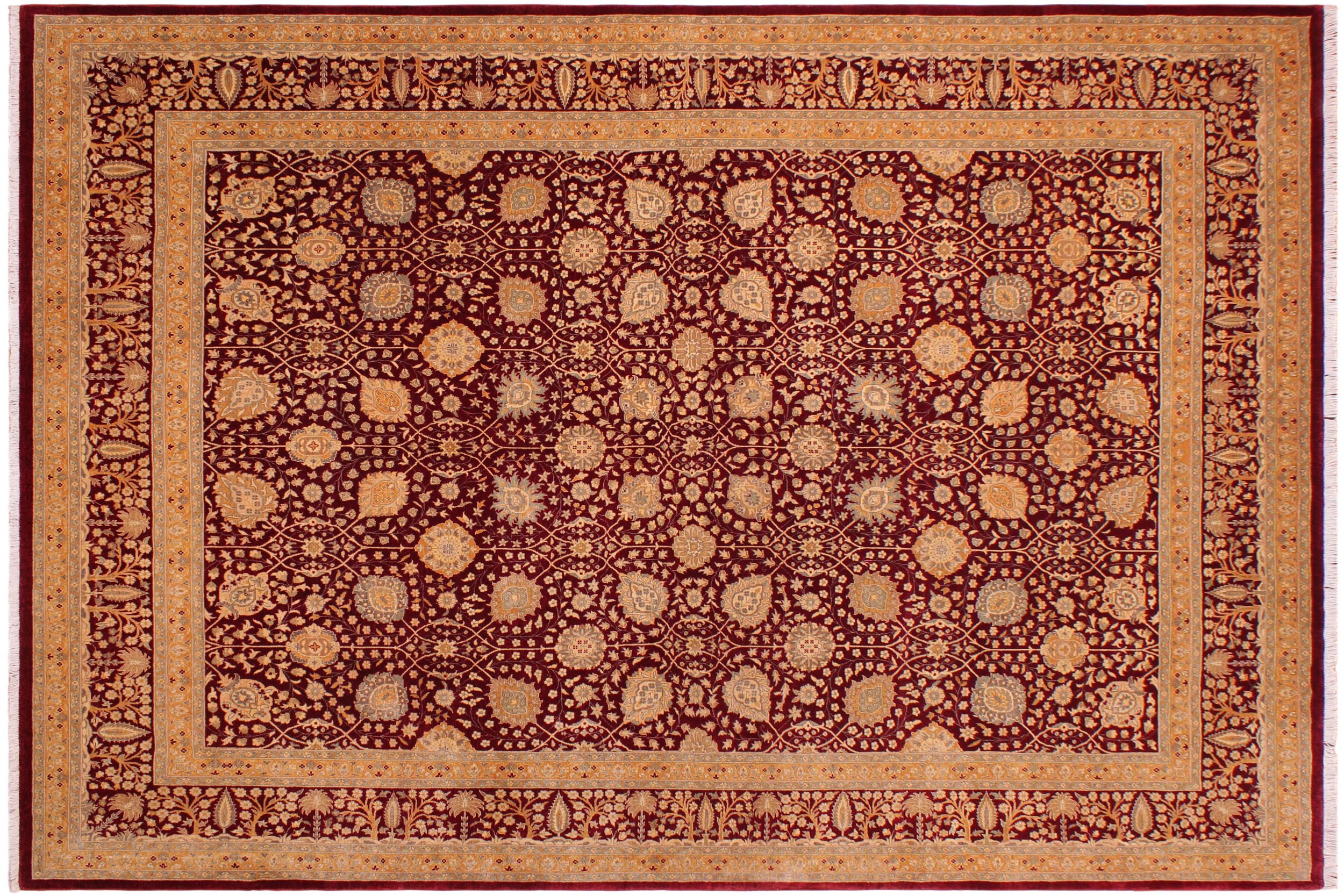 handmade Transitional Design Drk. Red Gold Hand Knotted RECTANGLE 100% WOOL area rug 9' x 12'