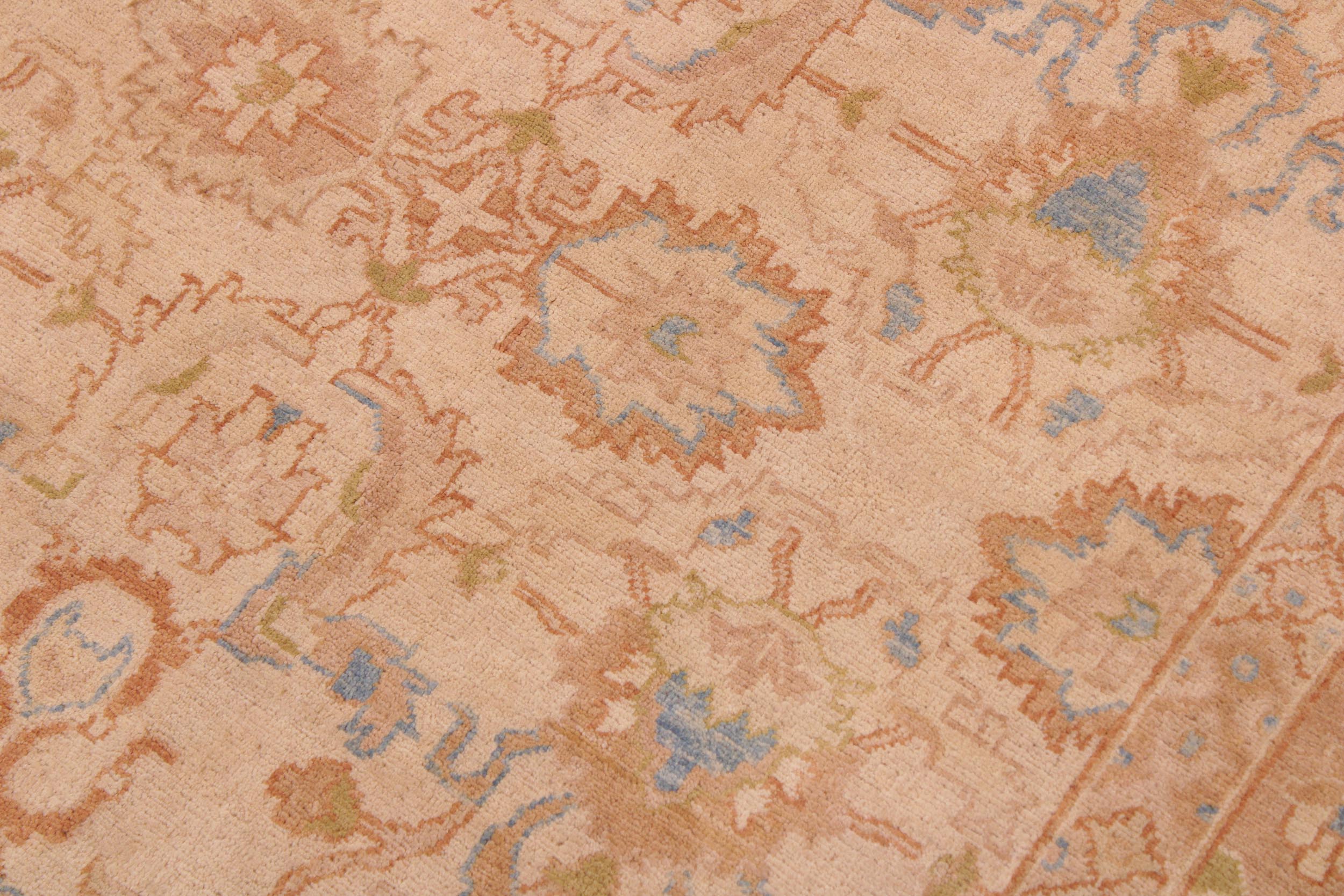 handmade Traditional Lahore Tan Rose Hand Knotted RECTANGLE 100% WOOL area rug 9' x 12'