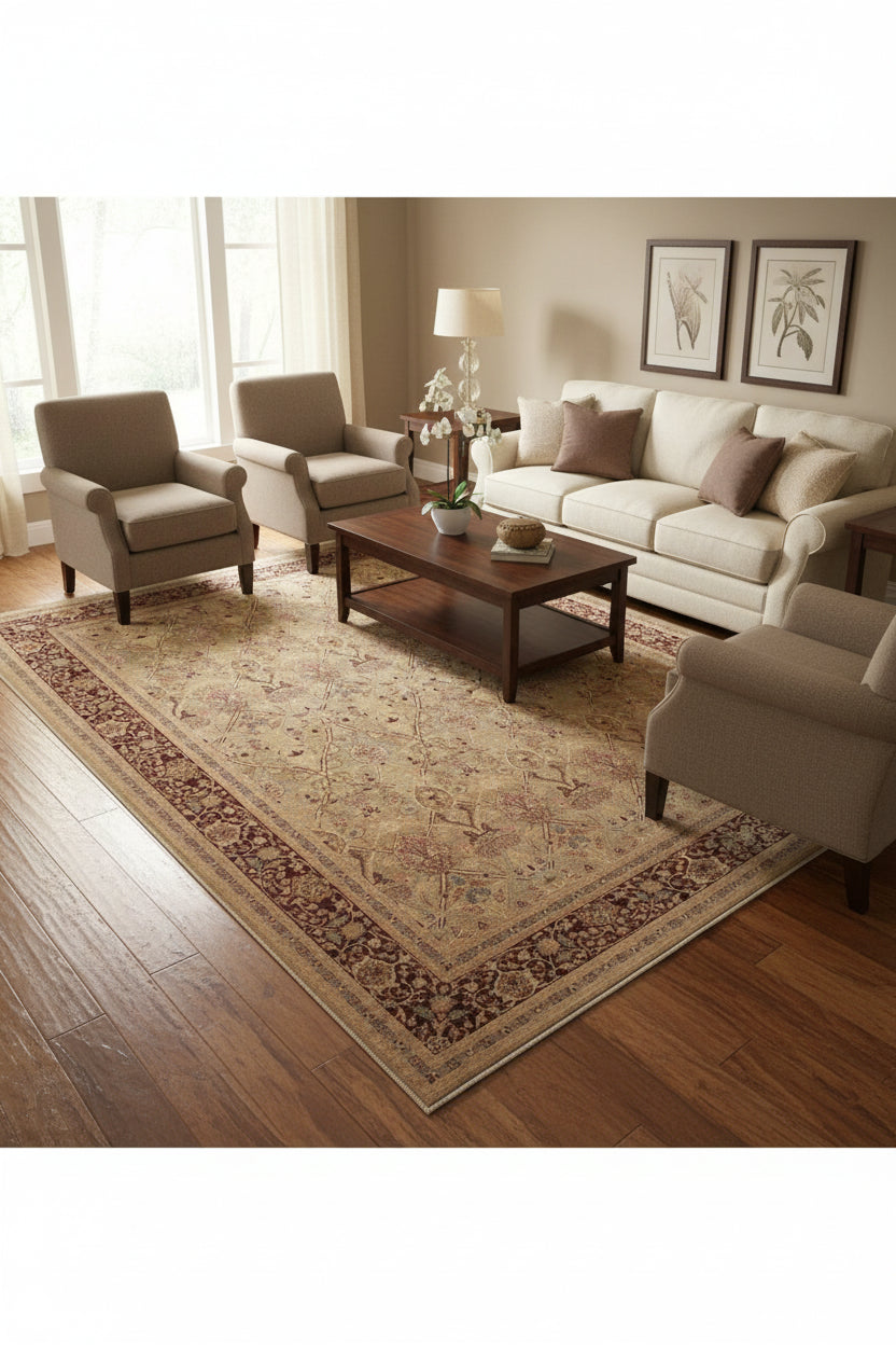 handmade Transitional Mujahid Gold Drk. Red Hand Knotted RECTANGLE 100% WOOL area rug 9x12