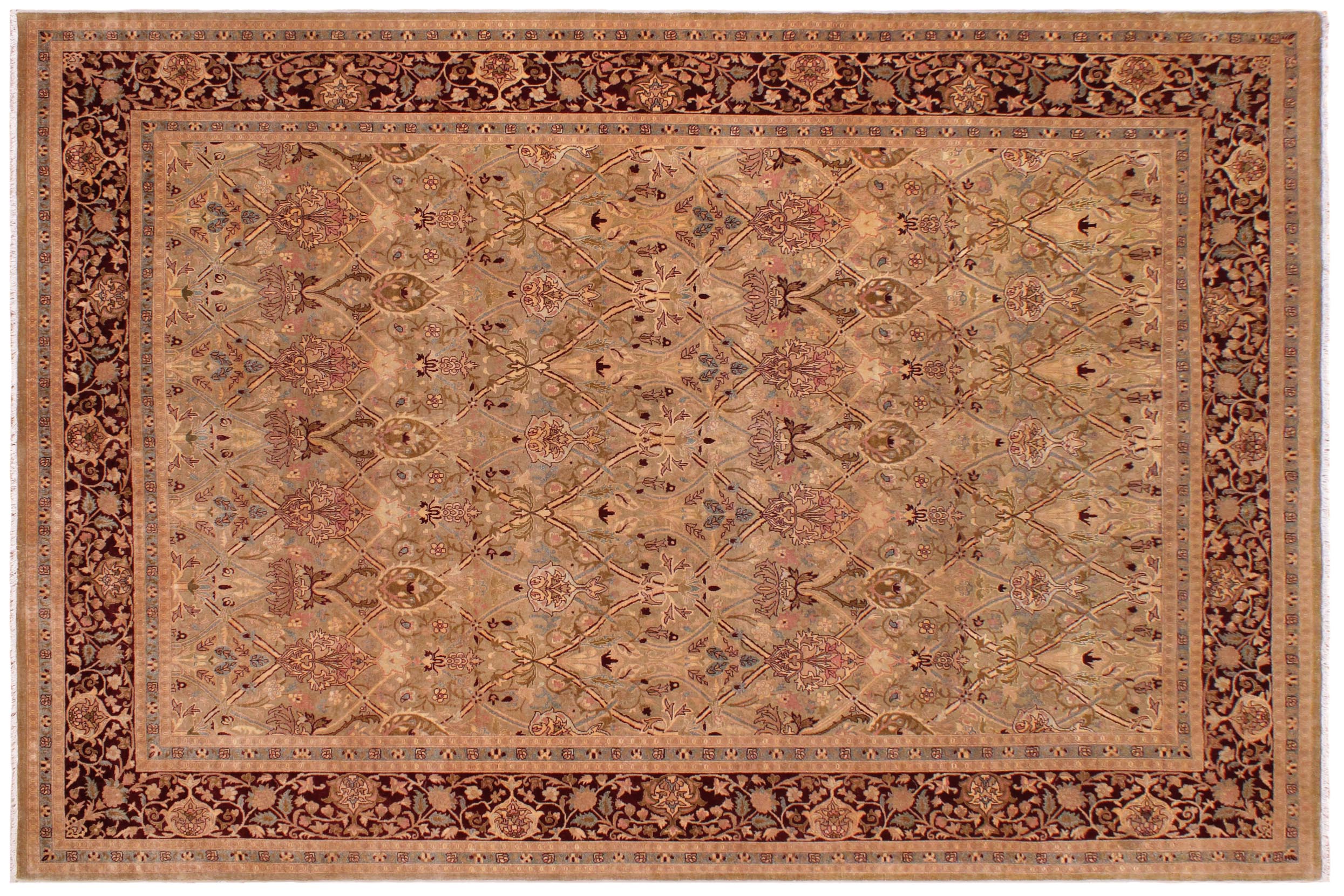handmade Transitional Mujahid Gold Drk. Red Hand Knotted RECTANGLE 100% WOOL area rug 9x12