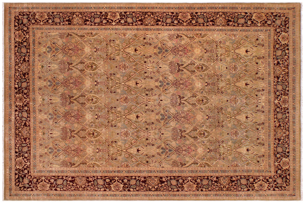 handmade Transitional Mujahid Gold Drk. Red Hand Knotted RECTANGLE 100% WOOL area rug 9x12