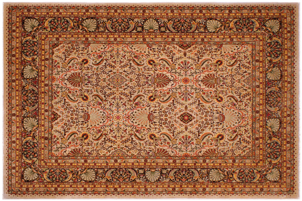 handmade Traditional Design Tan Black Hand Knotted RECTANGLE 100% WOOL area rug 9' x 12'