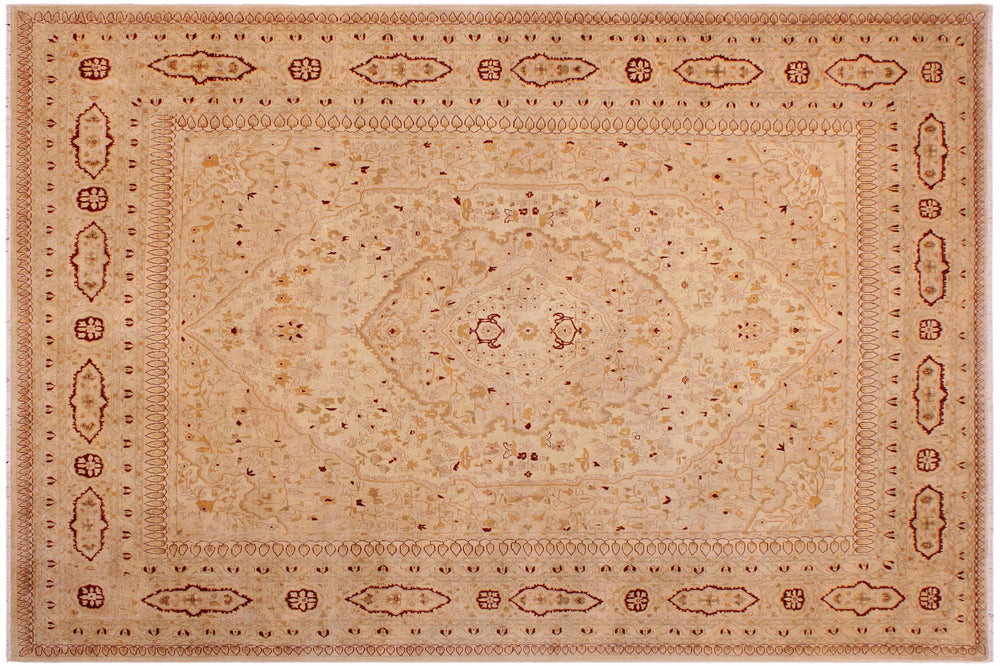 handmade Traditional Design Tan Tan Hand Knotted RECTANGLE 100% WOOL area rug 9' x 12'